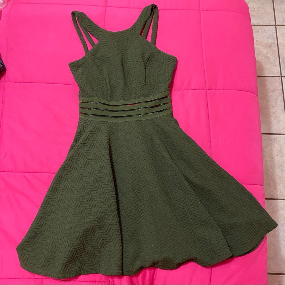 Olive Green Halter neck skater dress